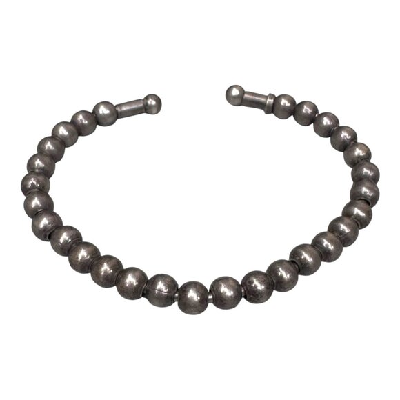 Vintage Mexico Ball Bead Sterling Silver 925 Beaded Bracelet Cuff 7.5" Modernist - Picture 1 of 7